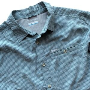 Columbia Mens L Plaid Omni Shade Sun Protection Short Sleeve Button Up Shirt
